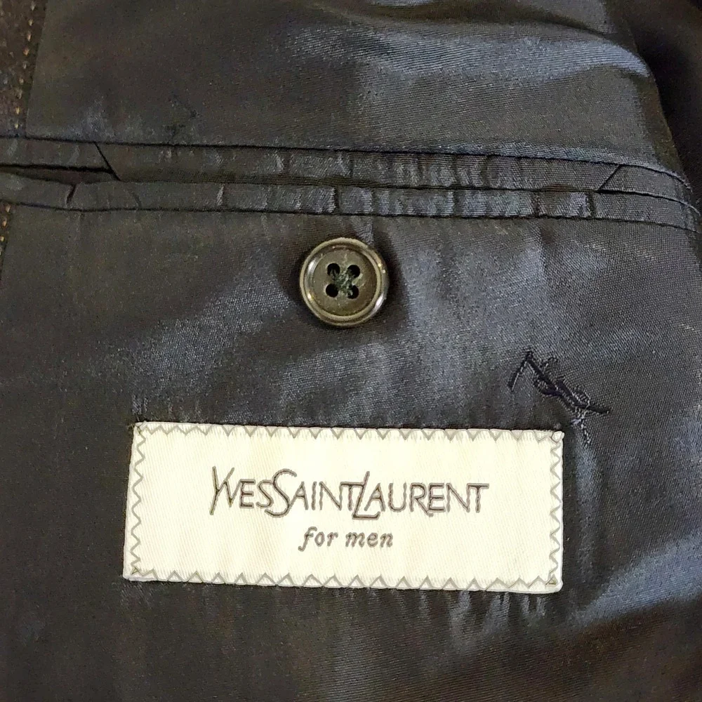 Yves Saint Laurent YSL Wool Pinstripe Blazer Navy Blue Jacket Business‎ Work VTG